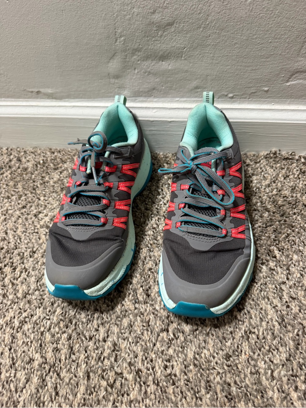 Skechers Gray Athletic Sneakers with Teal and Coral Accents